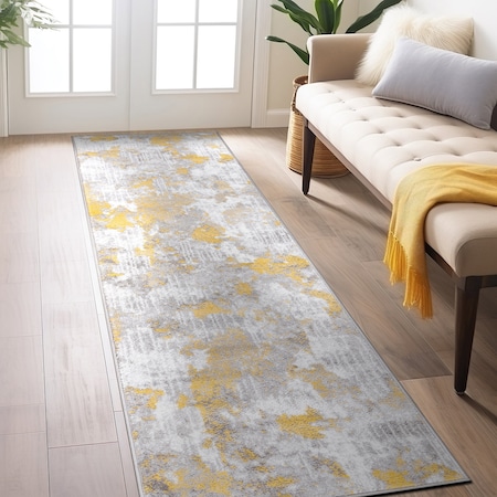 World Rug Gallery Contemporary Abstract Elegance Runner Rug 2'x7' Yellow 934YELLOW2X7